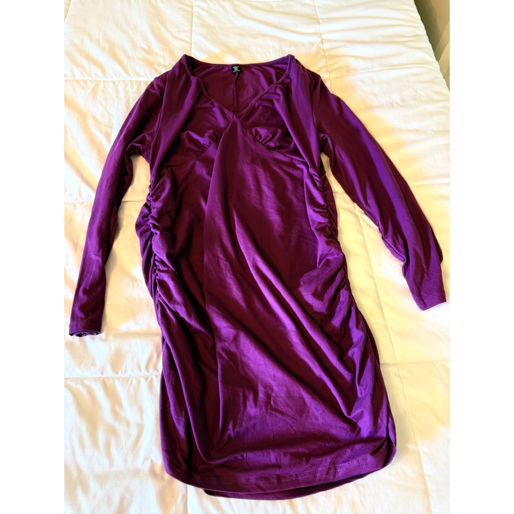 Shein Curve Purple Ruched Long Sleeve V-Neck Bodycon Mini Dress 1XL
